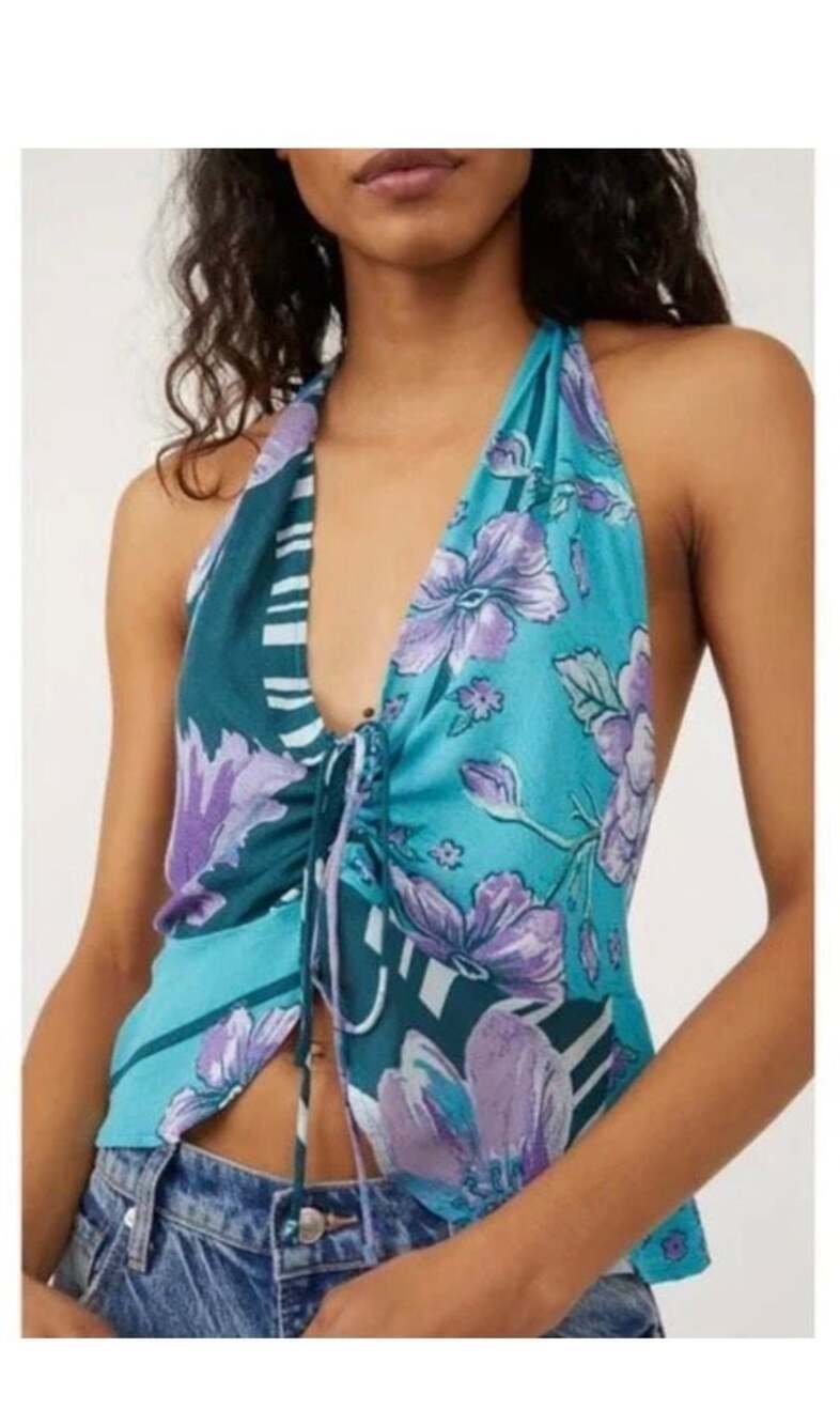 Free People Hot Tropics Tank Top  Ocean Combo Size XS Boho Beach